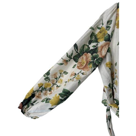 Zimmermann White Silk Ivory Garden Floral Zippy Wrap Bodice Blouse Size 10 - Picture 9 of 15